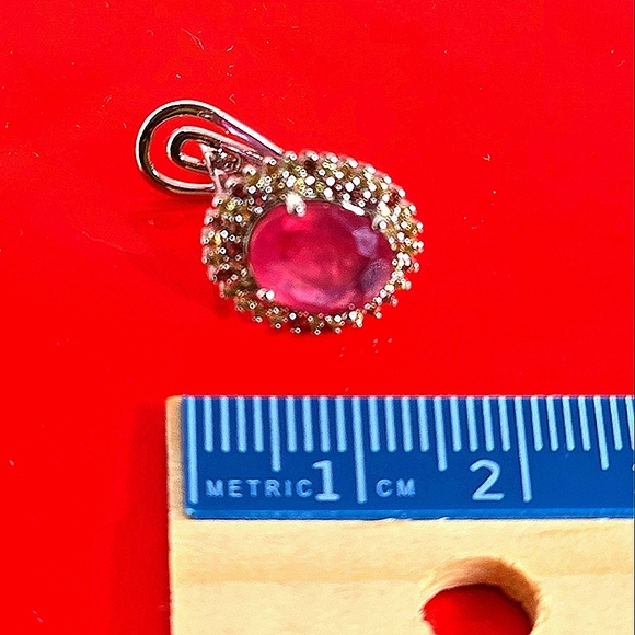 925 Sterling Silver Earrings with Natural Ruby & Sapphires Gemstones - Picture 11 of 14